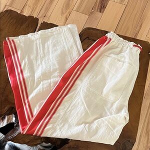 Elegant White Wide-Leg Pants with Orange Stripes